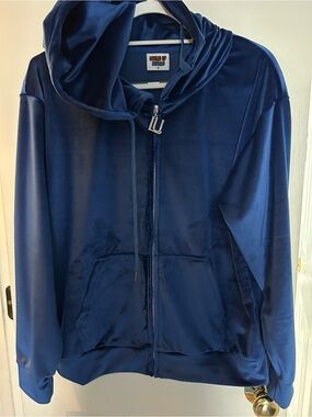 Leveled Up Buffalo Blue Velour Zip Hoodie